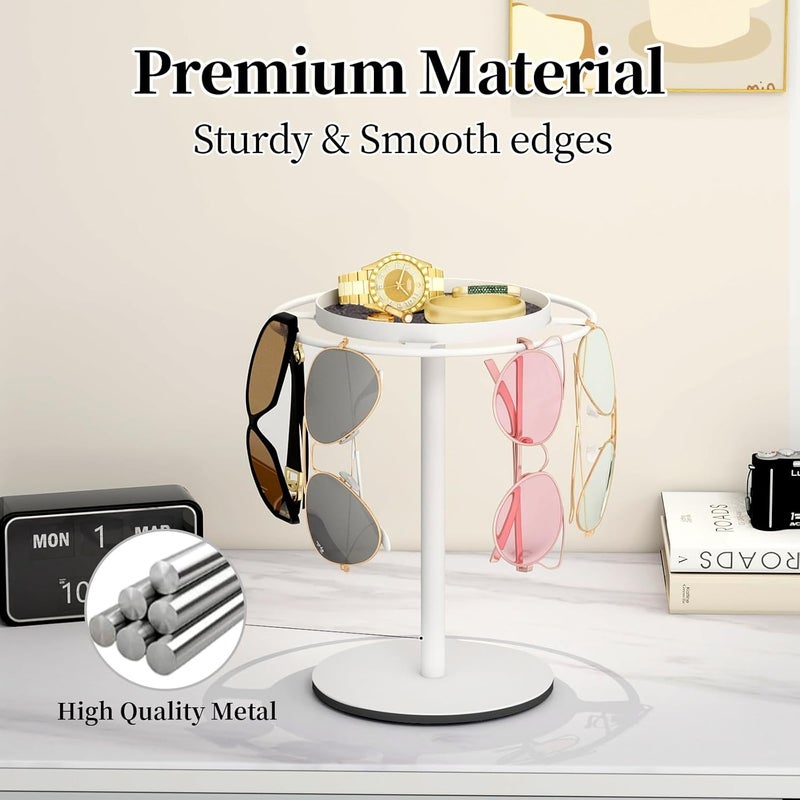 LSK Metal Sunglasses Organizer, Glasses Holder Stand with Storgae Tray, Eyeglasses Holder with Anti-Slip Pads for Tabletop, Desk, Dresser, White - Image 2